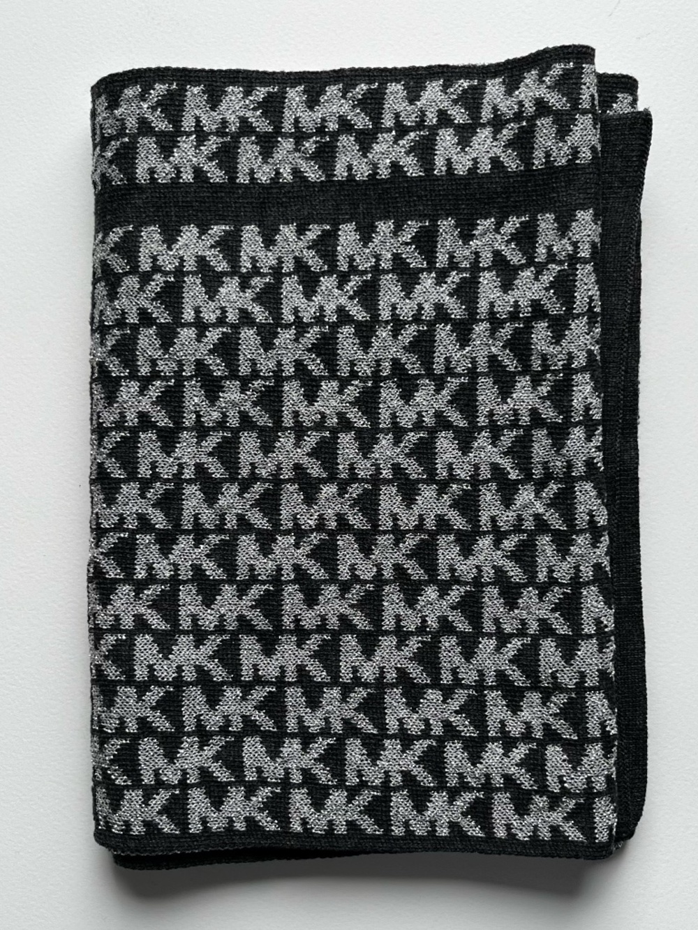 Michael Kors Black & Silver MK Logo Knit Scarf
